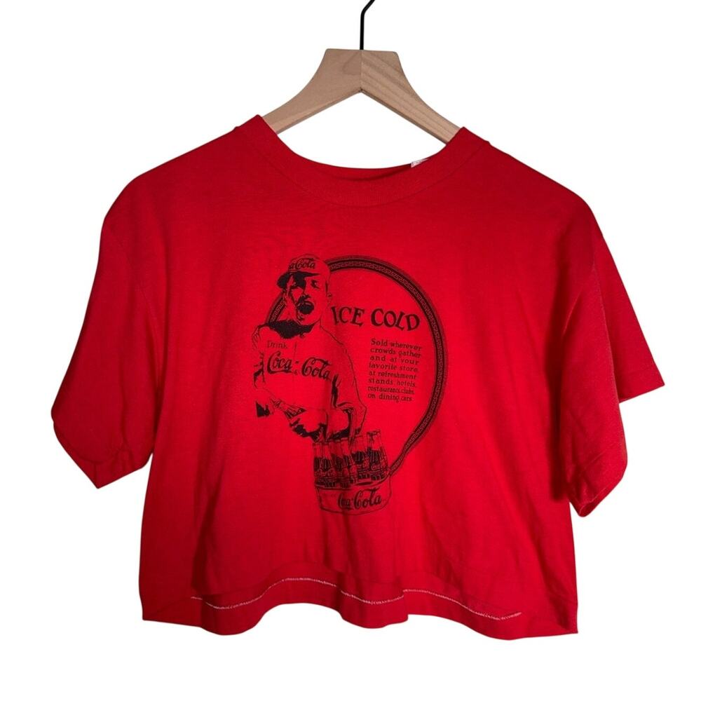 VINTAGE COCA COLA 1988 single stitch Red Graphic cropped tshirt L